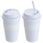 Bistro 14 oz Coffee Cup with Silicone Sleeve + Straw - White