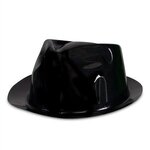 Black Plastic Gangster Fedora Hat - Black