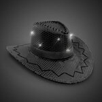 Black Sequin LED Cowboy Hat - Black