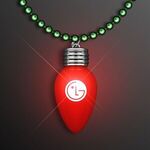 Blinking Red Bulb Christmas Charm on Green Beads - Green-red