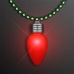 Blinking Red Bulb Christmas Charm on Green Beads -  