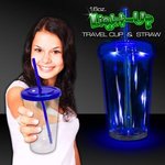 Blue Light Up Travel Cup with Lid and Straw - Blue