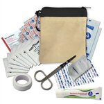 Canvas Zipper Tote First Aid Kit with Carabiner - Natural With Black Trim