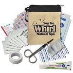 Canvas Zipper Tote First Aid Kit with Carabiner - Natural With Black Trim