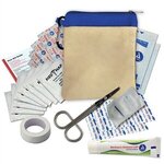 Canvas Zipper Tote First Aid Kit with Carabiner - Natural With Blue Trim