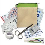 Canvas Zipper Tote First Aid Kit with Carabiner - Natural With Lime Green Trim