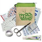 Canvas Zipper Tote First Aid Kit with Carabiner - Natural With Lime Green Trim