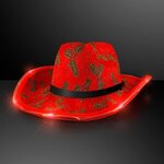 Christmas Cowboy Hats, Holly & Lights with Black Band - Red-green