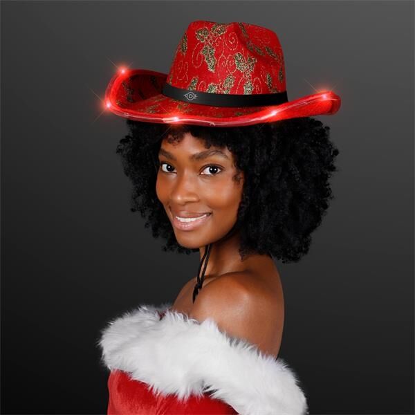 Main Product Image for Custom Printed Christmas Cowboy Hats, Holly & Lights 