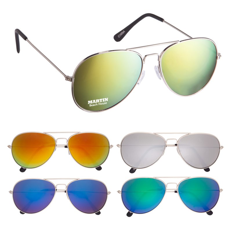 Main Product Image for Imprinted Color Mirrored Aviator Sunglasses
