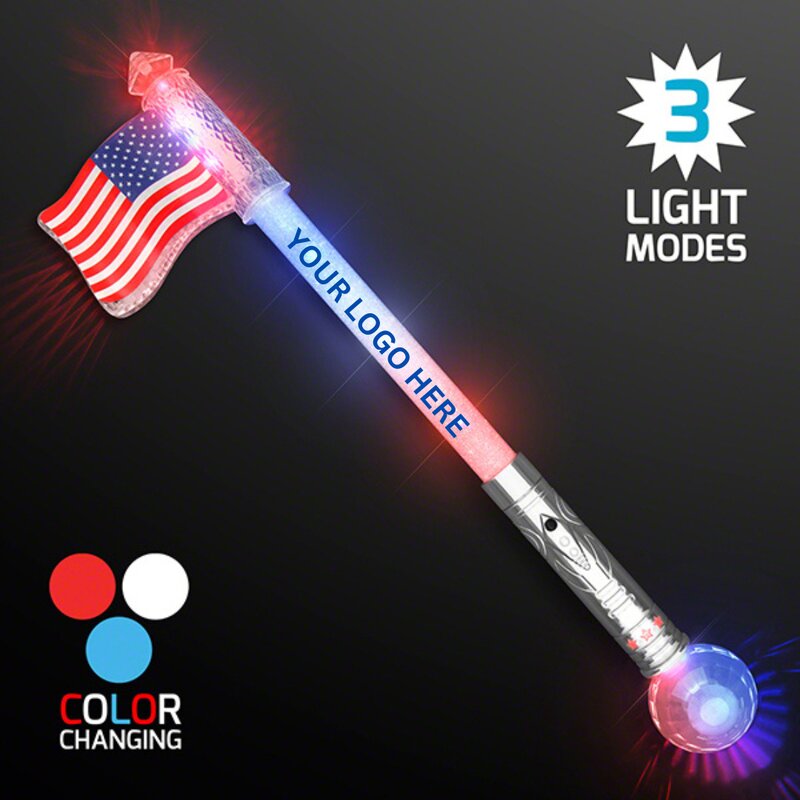 Main Product Image for Custom Printed Flashing American Flag LED Jumbo Wand