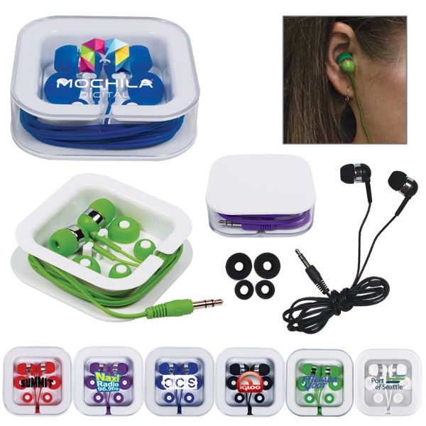 Main Product Image for Imprinted Earbuds In Square Case
