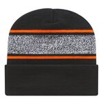 Embroidered In Stock Variegated Striped Knit Cap With Cuff - Neon Blaze/Black