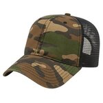 Embroidered Woodland Camo with Soft Mesh Back Cap - Dark Woodland Camo-black