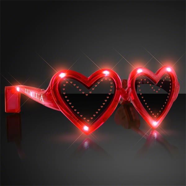 Main Product Image for Custom Printed Flashing Heart Shaped Red Light Up Sunglasses