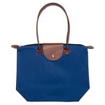 Folding Tote with Leather Flap Closure - Blue