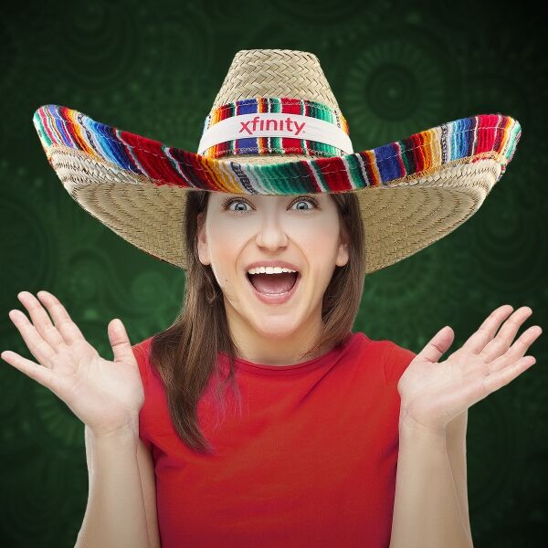 Main Product Image for Custom Printed Giant Natural Straw Sombrero with Serape Trim
