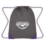 Grayson Non-Woven Drawstring Bag - Gray With Purple