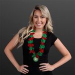 Green & Red Flower Lei Necklace w/ Medallion (Non-Light Up) -  