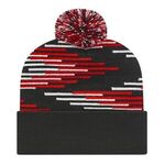 In Stock Bar Knit Cap with Cuff - Black-true Red-white