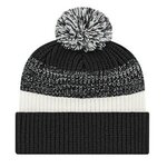 In Stock Embroidered Thick Ribbed Knit Cap with Cuff - Black/White