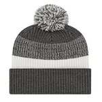 In Stock Embroidered Thick Ribbed Knit Cap with Cuff - Dark Heather/White