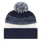 In Stock Embroidered Thick Ribbed Knit Cap with Cuff - Navy/White