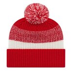 In Stock Embroidered Thick Ribbed Knit Cap with Cuff - Red/White
