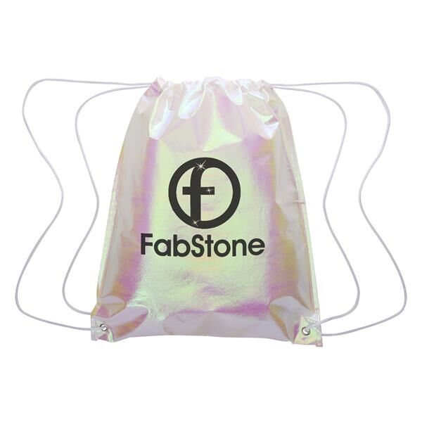 Main Product Image for Custom Printed Iridescent Pearl Drawstring Bag