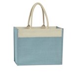 Jute Tote Bag With Front Pocket - Light Blue With Natural