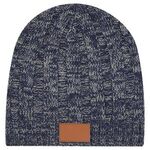 Knit Beanie With Leather Tag - Navy Blue