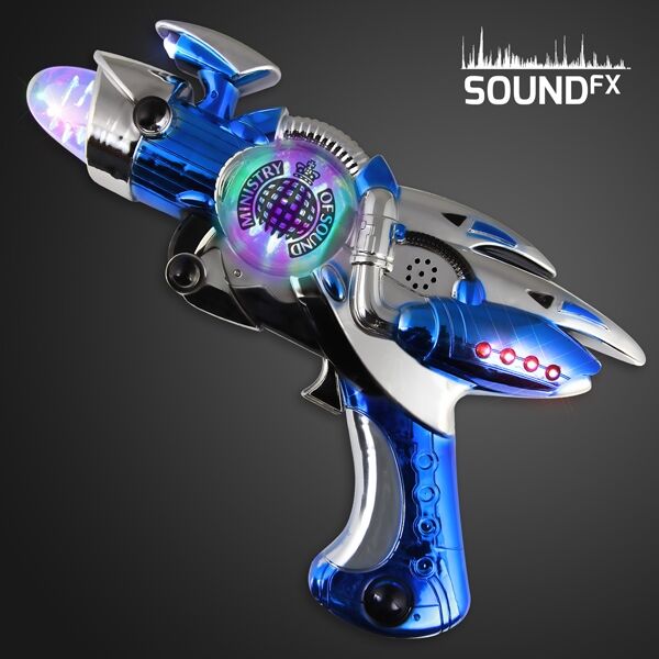 Main Product Image for Blue Light Up Sound Effects Gun with Spinning Globe