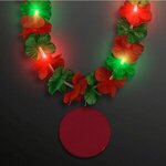 LED Christmas Hawaiian Lei w/ Crimson Medallion - Crimson