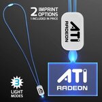 LED Neon Lanyard with Acrylic Rectangle Pendant - Blue -  