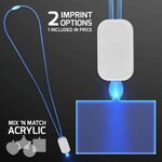 LED Neon Lanyard with Acrylic Rectangle Pendant - Blue -  