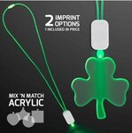 LED Neon Lanyard with Acrylic Shamrock Pendant - Green -  