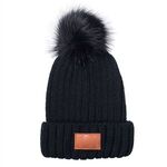 Leeman™ Knit Beanie with Fur Pom Pom - Black