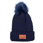 Leeman™ Knit Beanie with Fur Pom Pom - Blue-navy