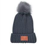 Leeman™ Knit Beanie with Fur Pom Pom - Gray