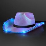 Light Up Iridescent Cowgirl Hat with Black Band - Iridescent Blue-purple