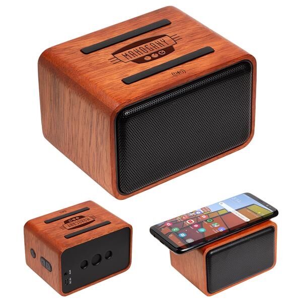 Main Product Image for Imprinted Mahogany Wireless Speaker With Wireless Charger