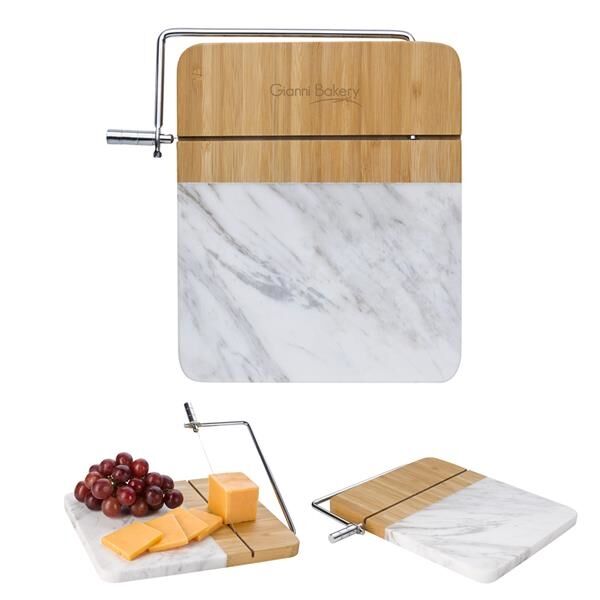 Main Product Image for Advertising Marble And Bamboo Cheese Cutting Board With Slicer