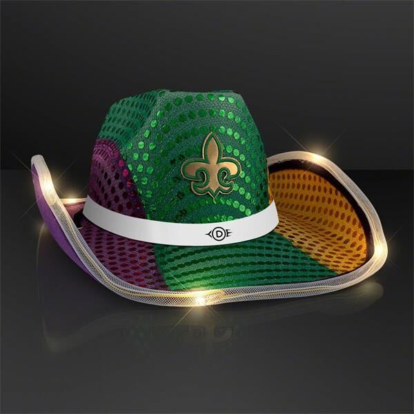 Main Product Image for Mardi Gras LED Sequin Cowboy Hat with White Band