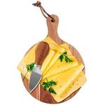 Mini Round Cheese Board & Knife Set - Brown