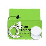 Mobile Tech Earbud Kit with Car Charger in Cinch Pouch - Lime