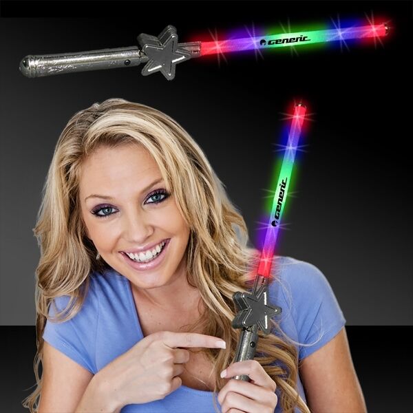 Main Product Image for Custom Printed Multi Colored LED Light Up Glow Star Wand