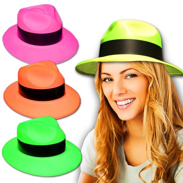 Main Product Image for Custom Printed Neon Plastic Fedora Gangster Hat