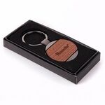 Newcastle Gunmetal & Wood Round Key Chain -  