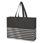 Non-Woven Horizontal Stripe Tote Bag - Black With Silver