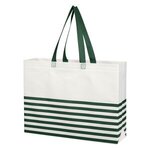 Non-Woven Horizontal Stripe Tote Bag - White with Forest Green